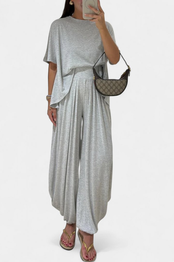 Gioia Minimalist Modal Ensemble: Straight Top & Wide-Leg Pants