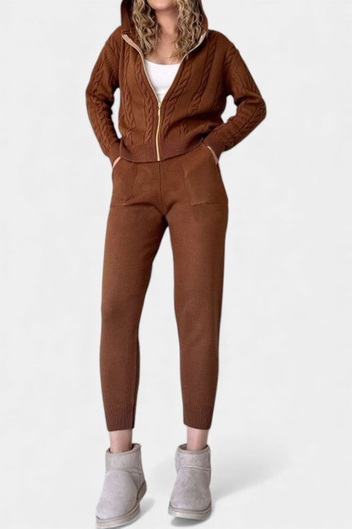 Claudia Cardigan & Twisted Jacquard Pullover Set - Casual Ensemble