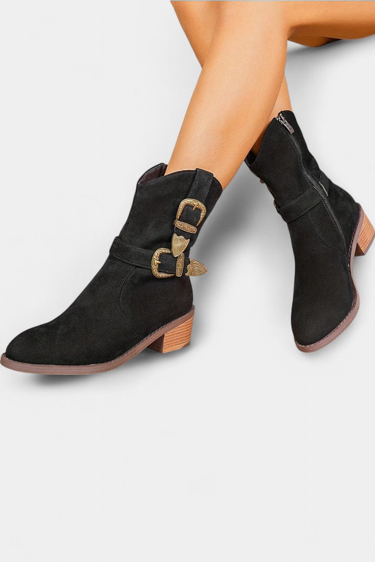 Western Style Suede Cristina Trail Boots with Metal Buckles