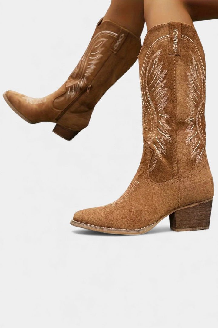 Suede Gaia Cowboy Boots with Block Heel