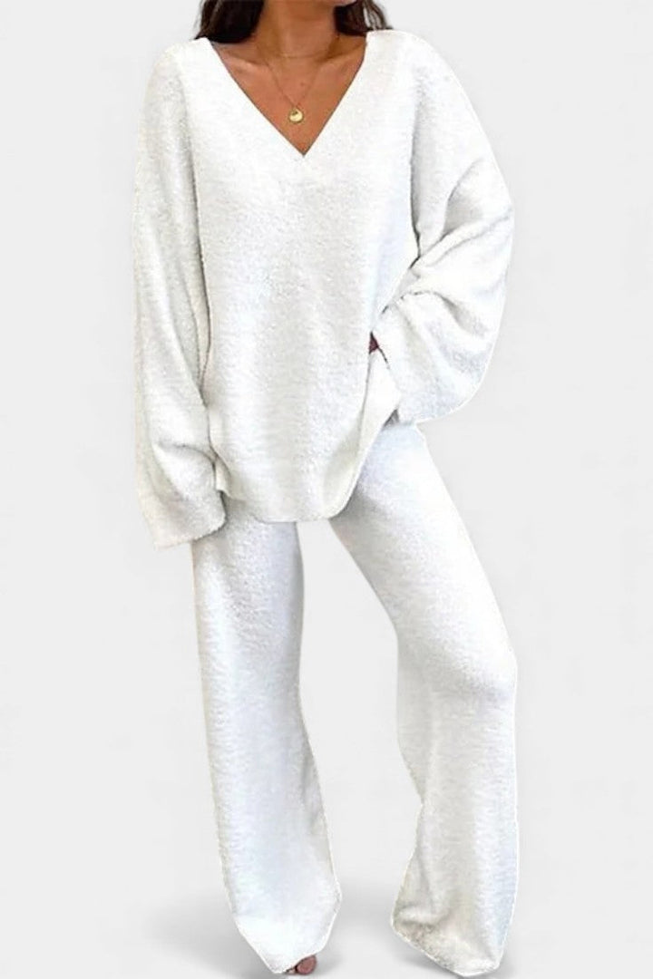 Felicia Cozy V-Neck Two-Piece Daily Outfit