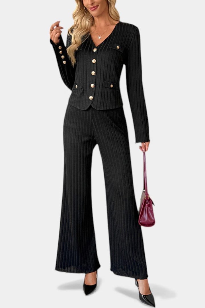 Roberta Minimalist Knit Top with Wide-Leg Pants Set