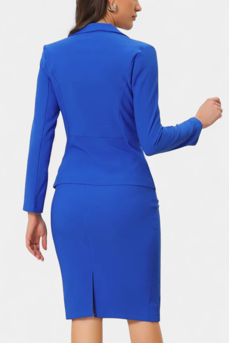 Sara Chic Blazer and Pencil Skirt Ensemble with Notched Collar