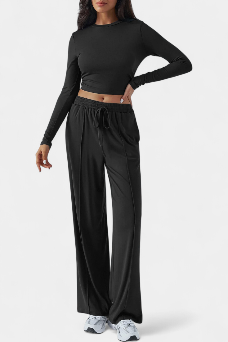 Paola Elastic-Fit Viscose Yoga Set with Round Neck