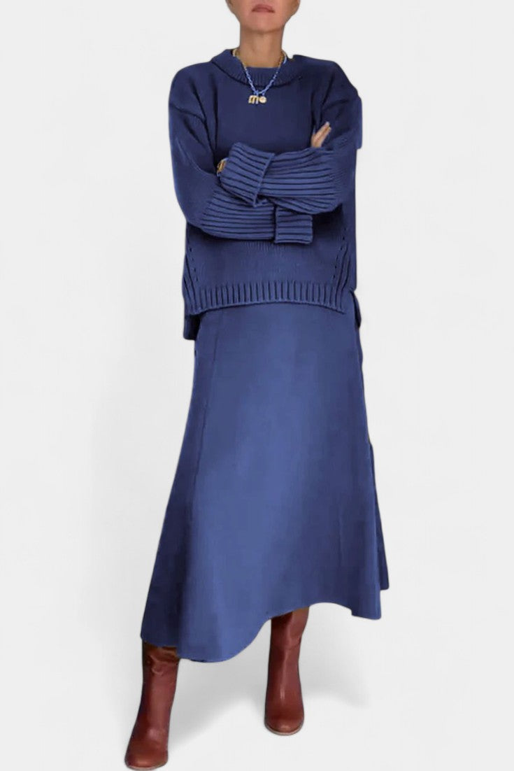 Gelsomina High Neck Sweater and Ribbed Maxi Skirt Set