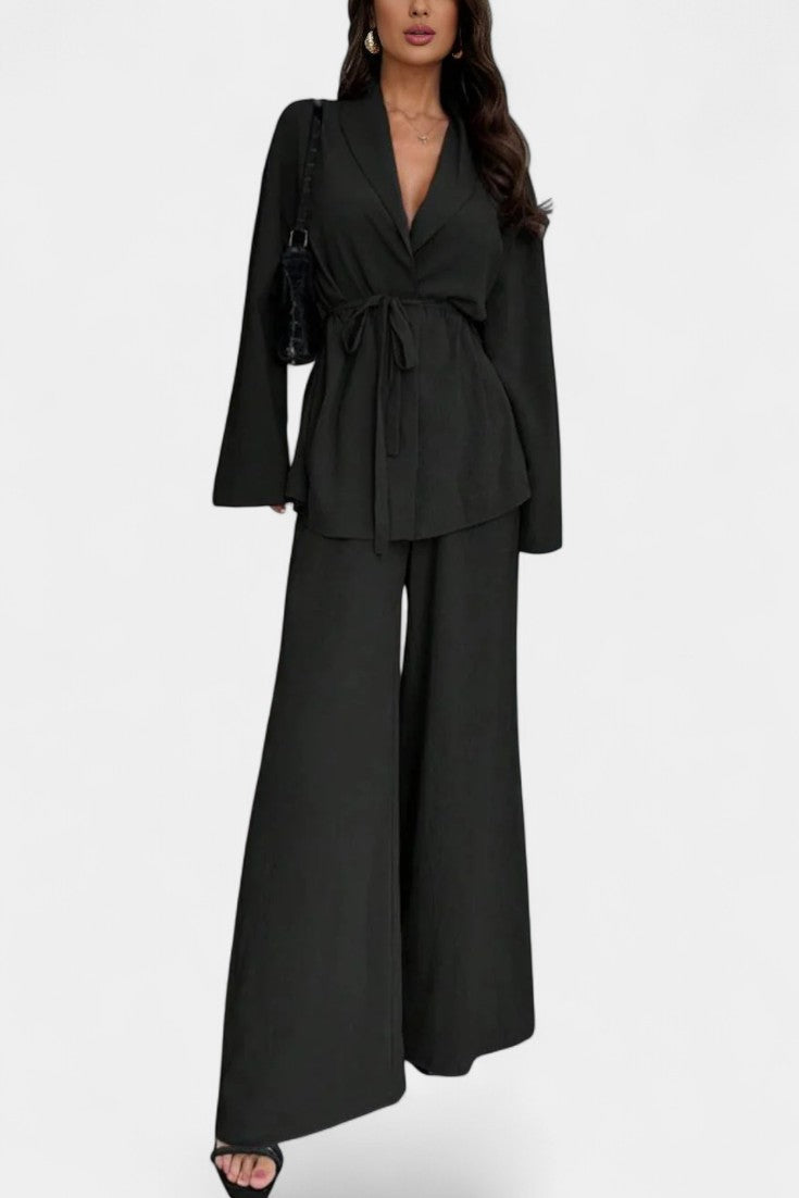 Emma V-Neck Blazer and Flared Pants Set