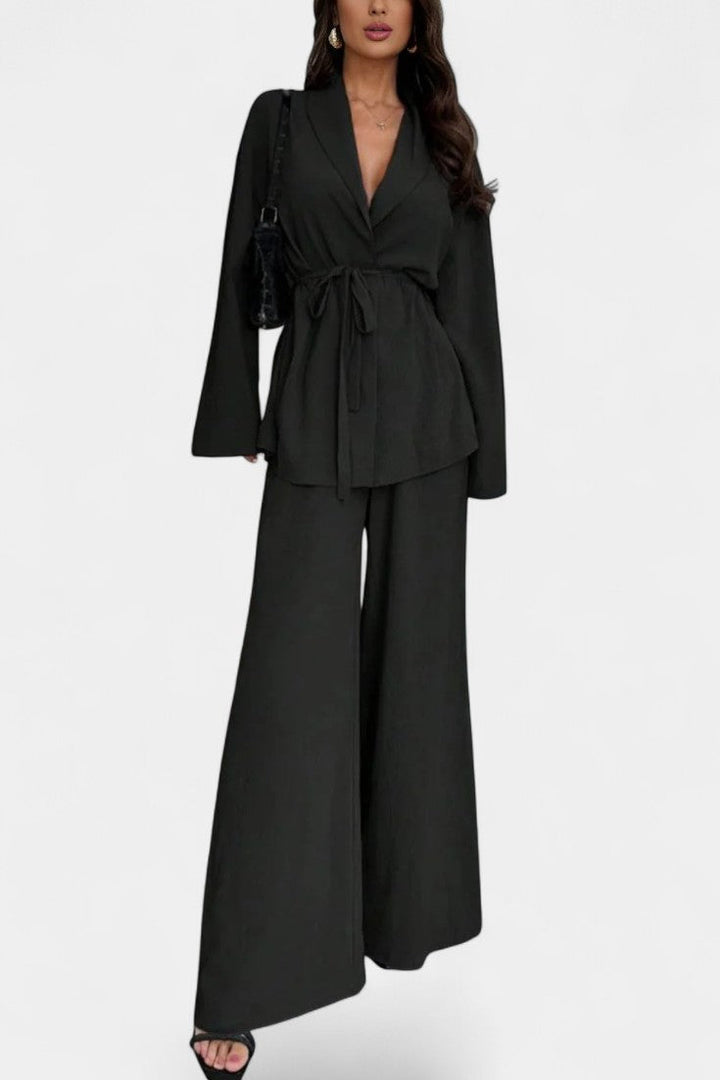Emma V-Neck Blazer and Flared Pants Set
