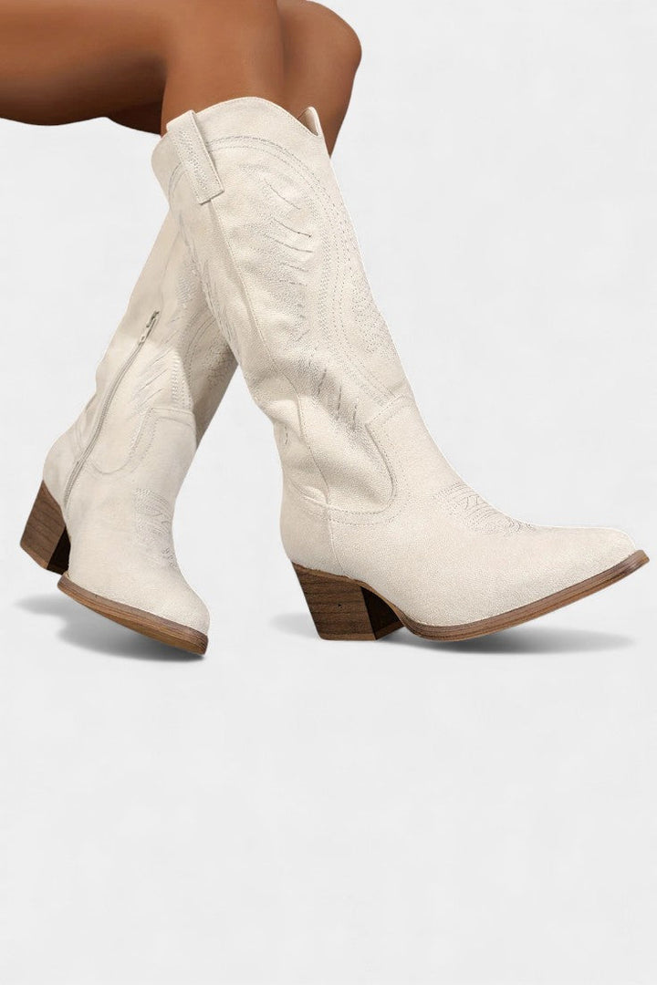 Suede Gaia Cowboy Boots with Block Heel