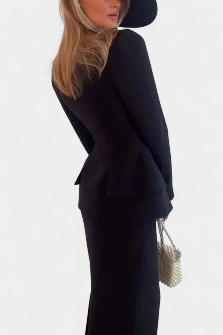 Olga Blazer Set with Square Collar and Flowing Long Skirt