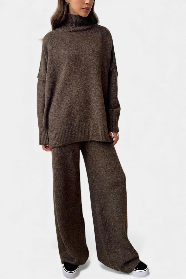 Eva Turtleneck Knit Set with Wide-Leg Pants