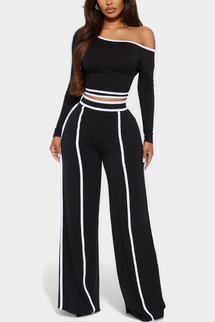 Margherita Off-Shoulder Set with Bold Striped Accents