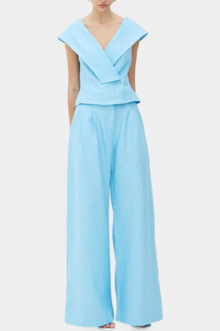 Maddalena Ensemble Structured Top with Wrap Neck and Palazzo Pants