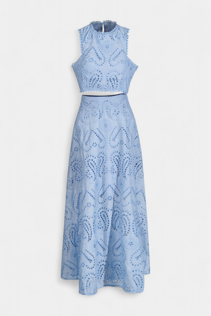 Sabina Floral Lace Two-Piece Set: Crop Top & Maxi Skirt