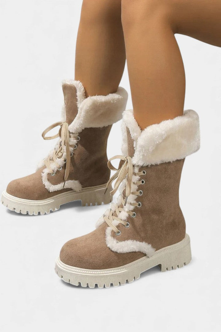 Giulia Lace-Up Mid-Calf Faux Fur Boots