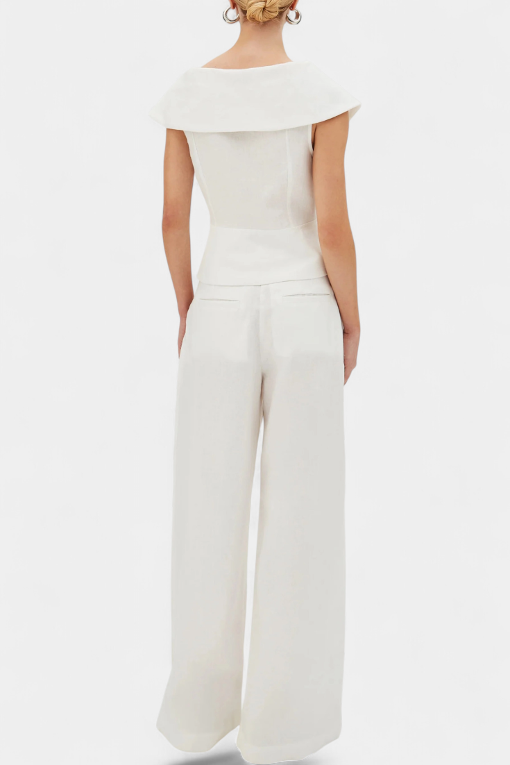 Maddalena Ensemble Structured Top with Wrap Neck and Palazzo Pants