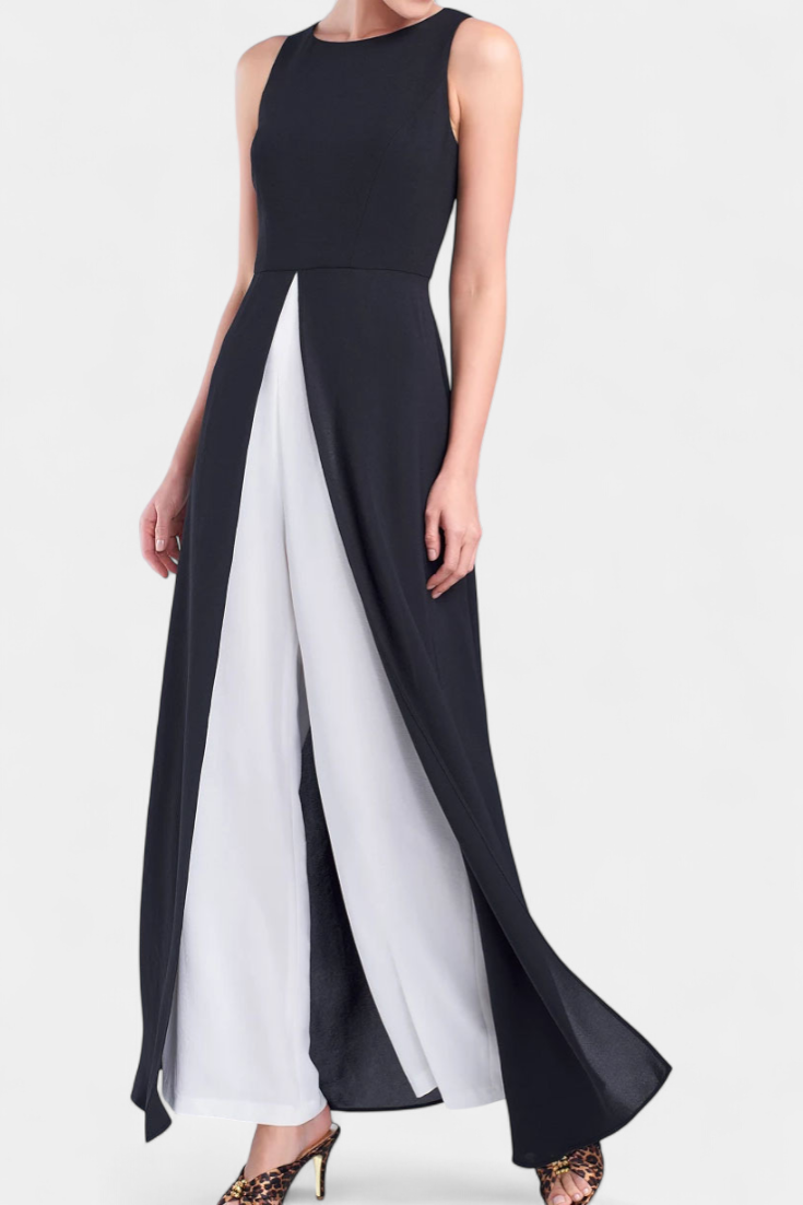 Arianna Two-Tone Sleeveless Layered Long Set with Flared Pants