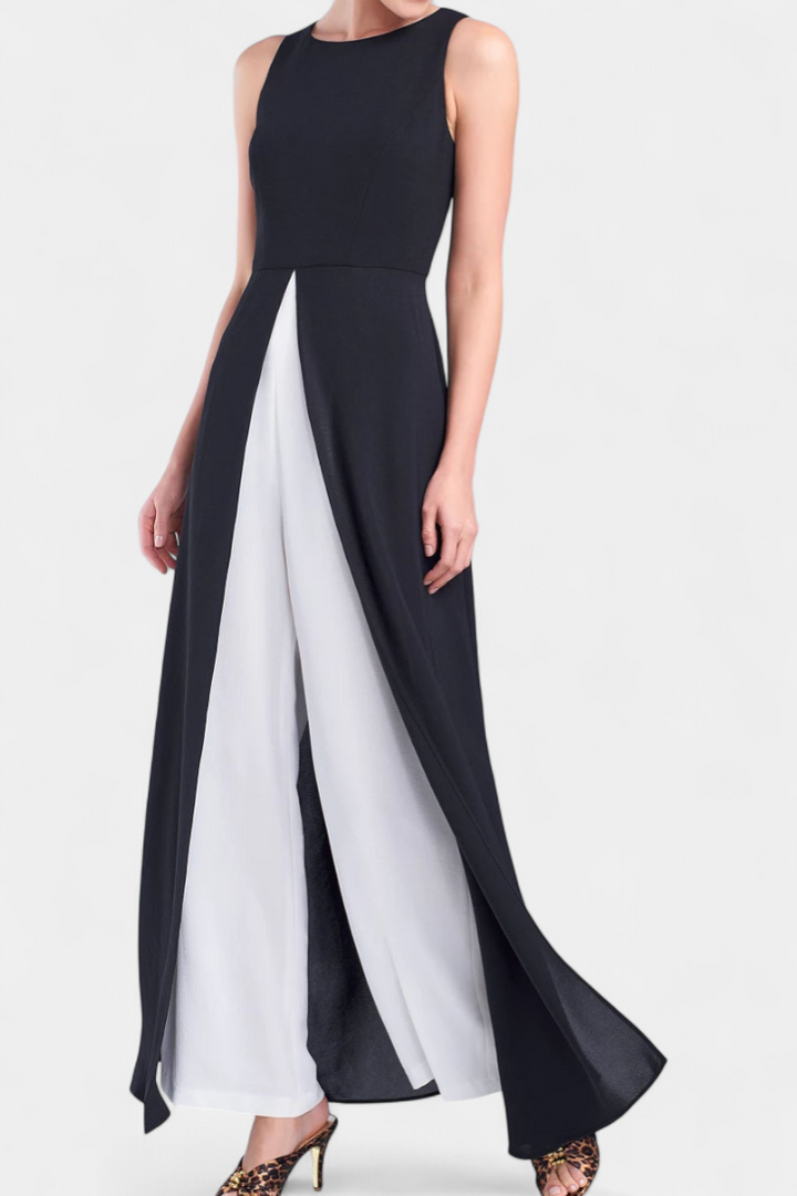 Arianna Two-Tone Sleeveless Layered Long Set with Flared Pants