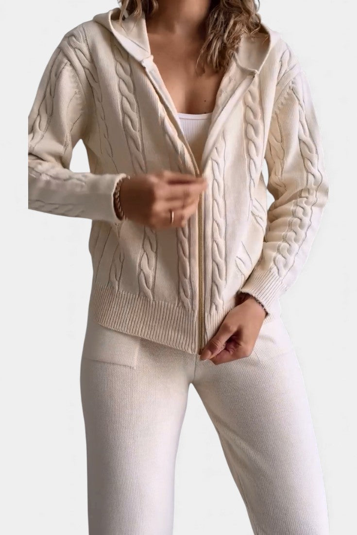 Claudia Cardigan & Twisted Jacquard Sweater Set - Casual Style