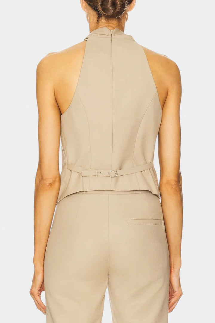 Fiorenza Cross-Strap Ensemble with Chic Straight-Leg Trousers