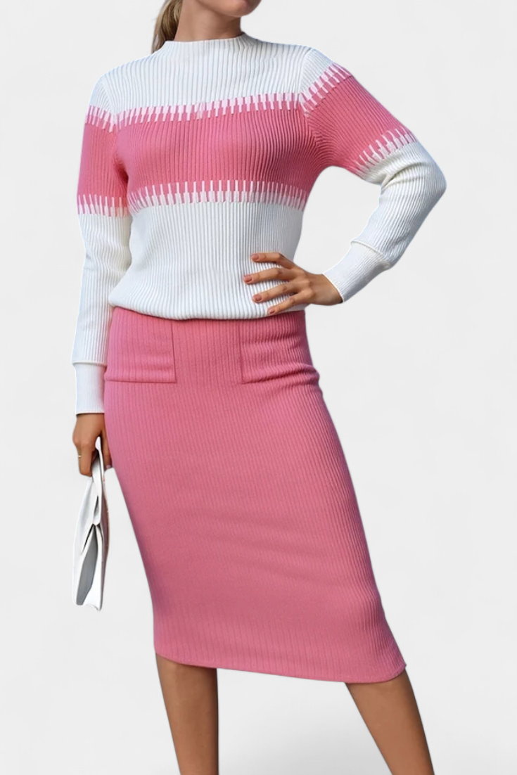 Giulietta Two-Tone Long Sleeve Midi Knit Dress Ensemble
