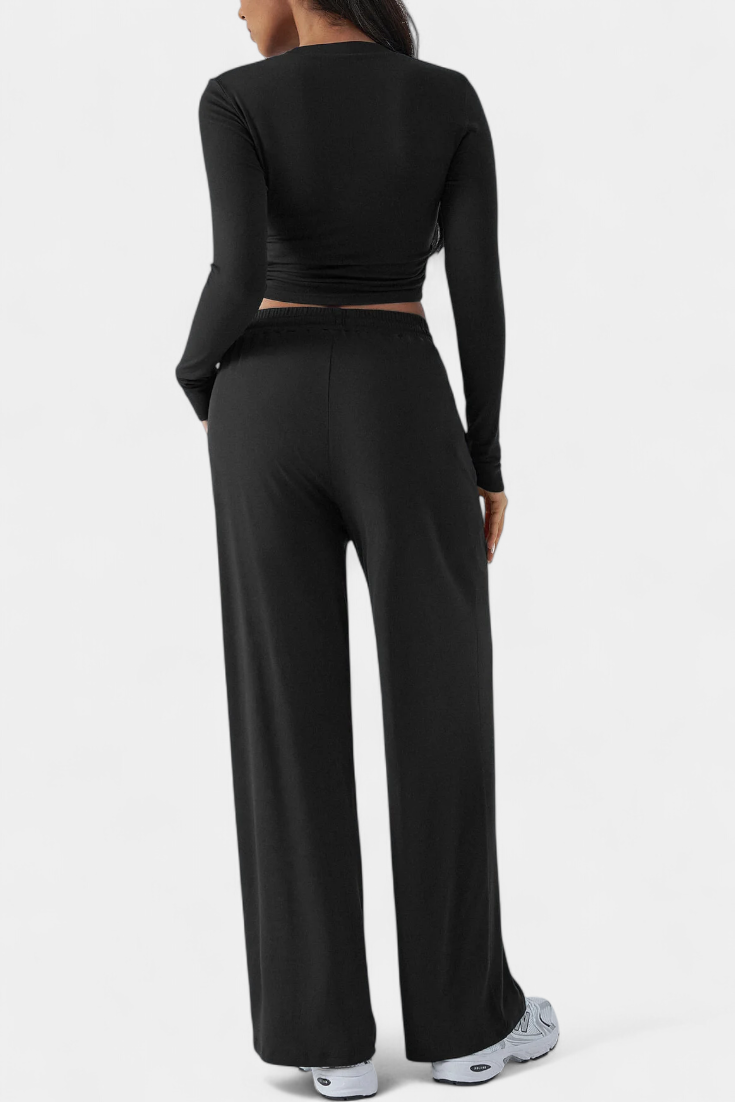 Paola Elastic-Fit Viscose Yoga Set with Round Neck
