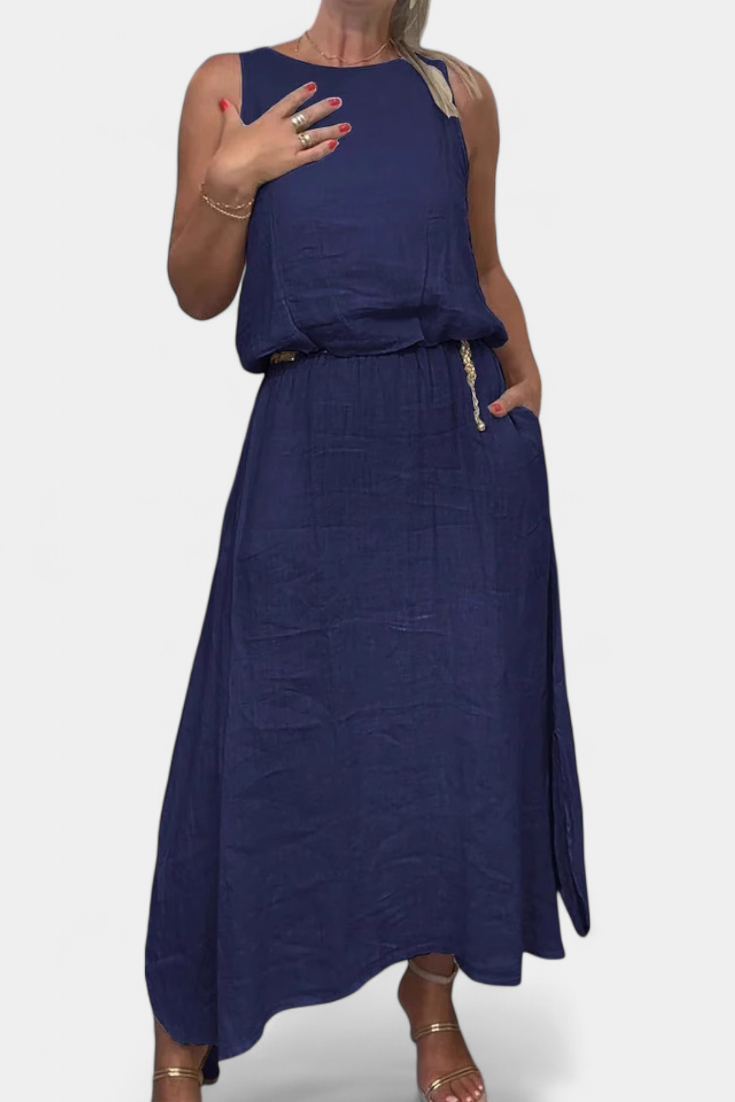 Martina Linen-Cotton Set with Sleeveless Vest and Maxi Skirt