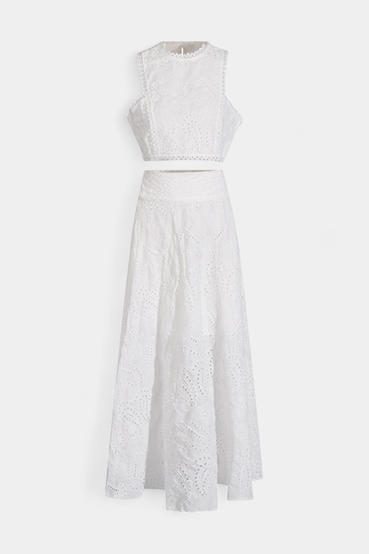 Sabina Floral Lace Two-Piece Set: Crop Top & Maxi Skirt