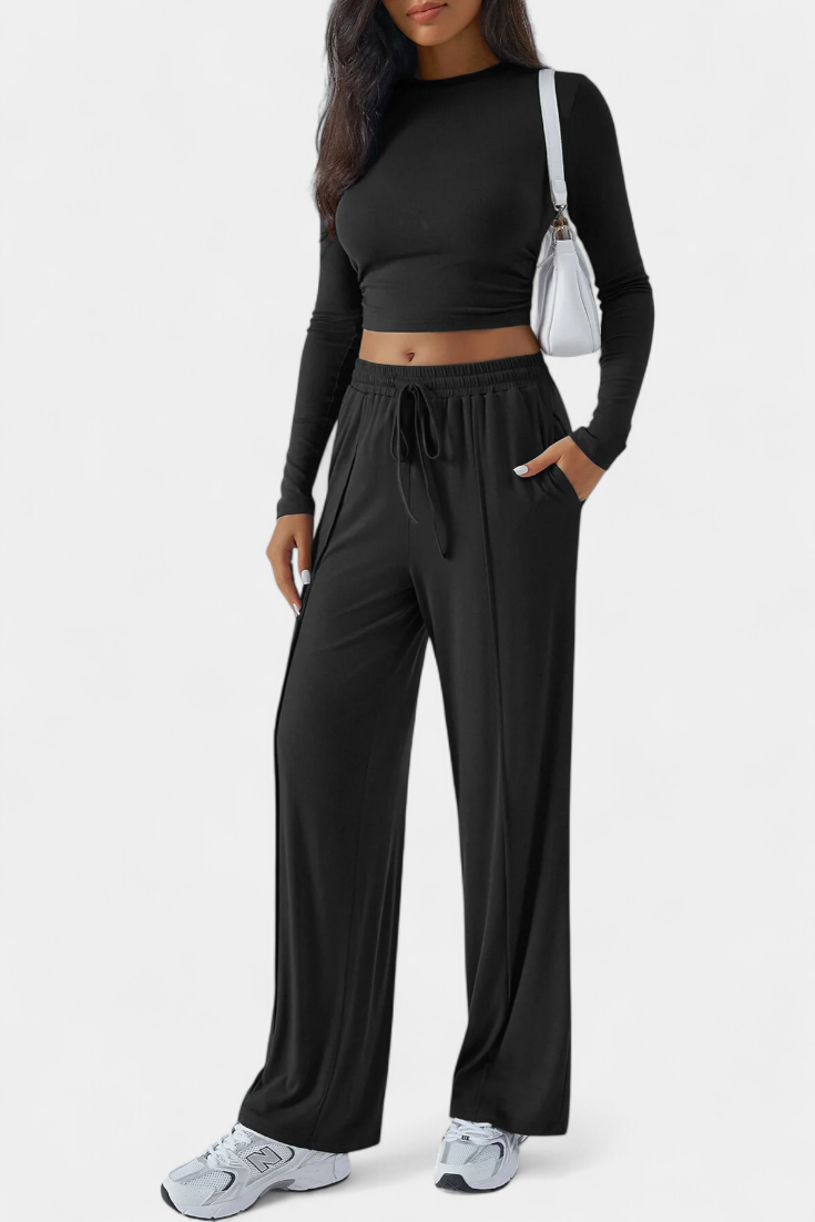 Paola Elastic-Fit Viscose Yoga Set with Round Neck