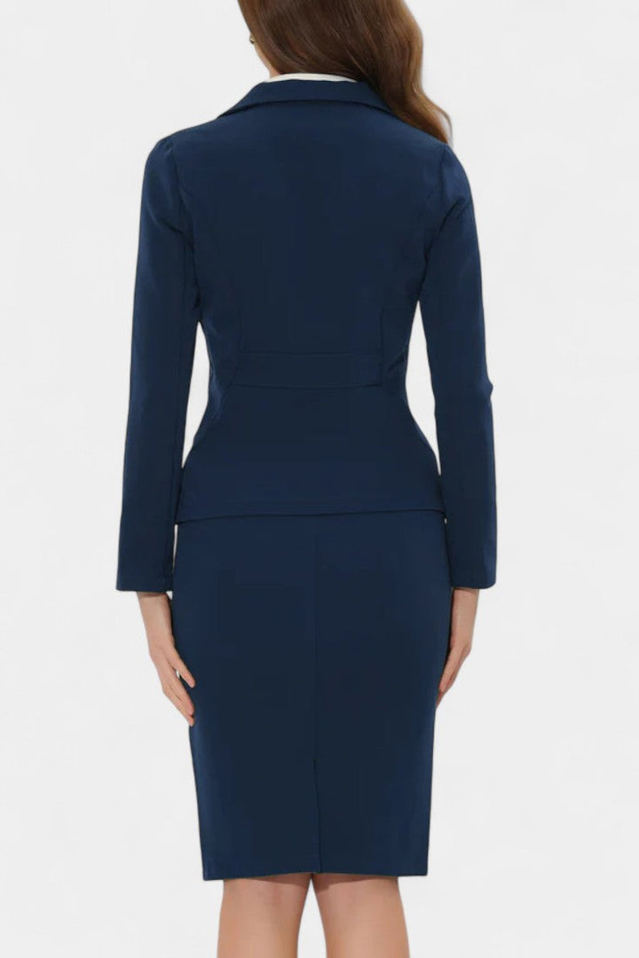Sara Chic Blazer and Pencil Skirt Ensemble with Notched Collar