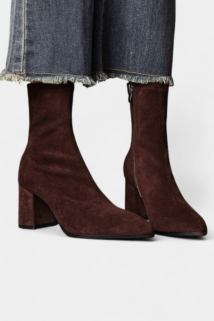Felicia Pointed Toe Ankle Boots with Block Heel