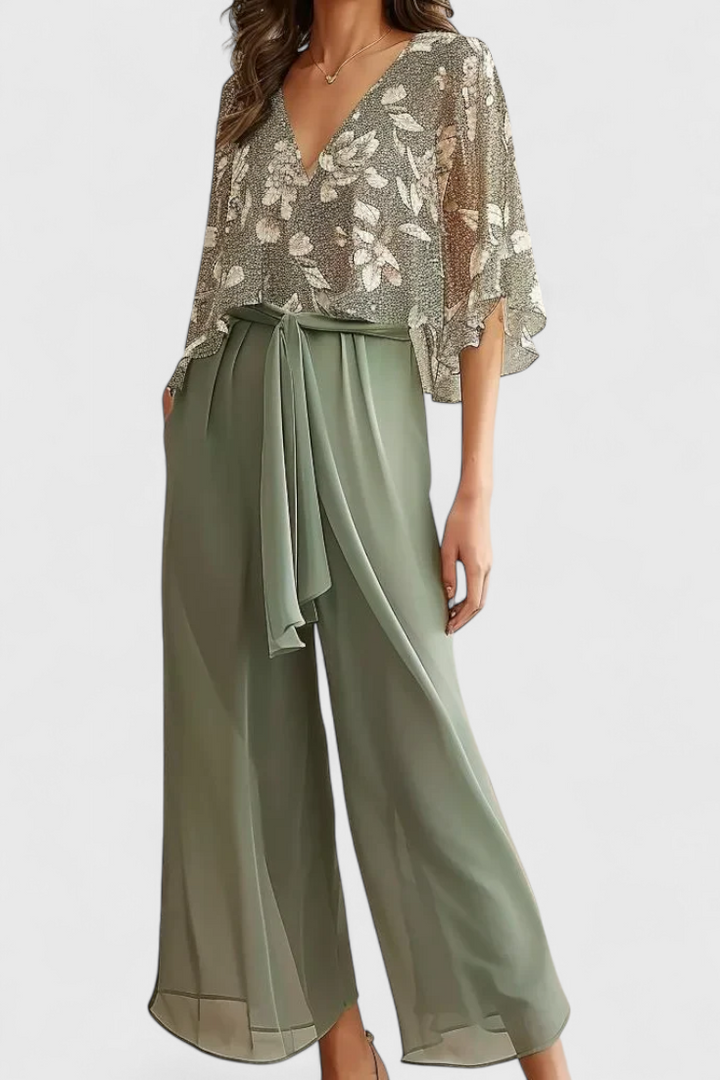 Alessandra V-Neck Top and Wide Leg Pants Set