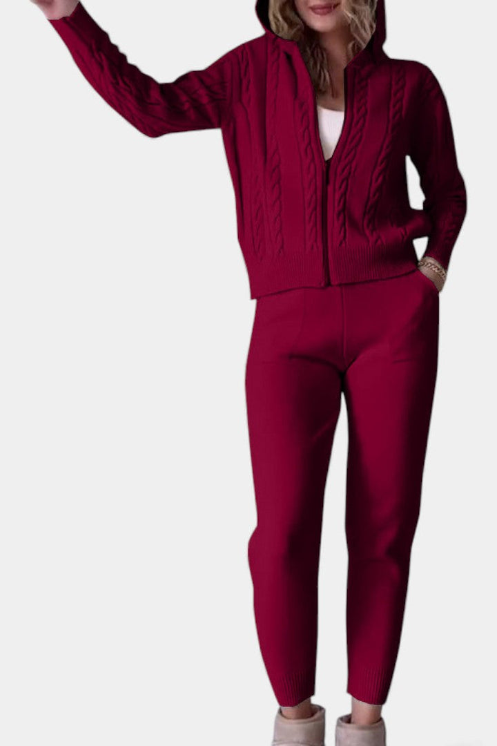 Claudia Cardigan & Twisted Jacquard Sweater Set - Casual Style