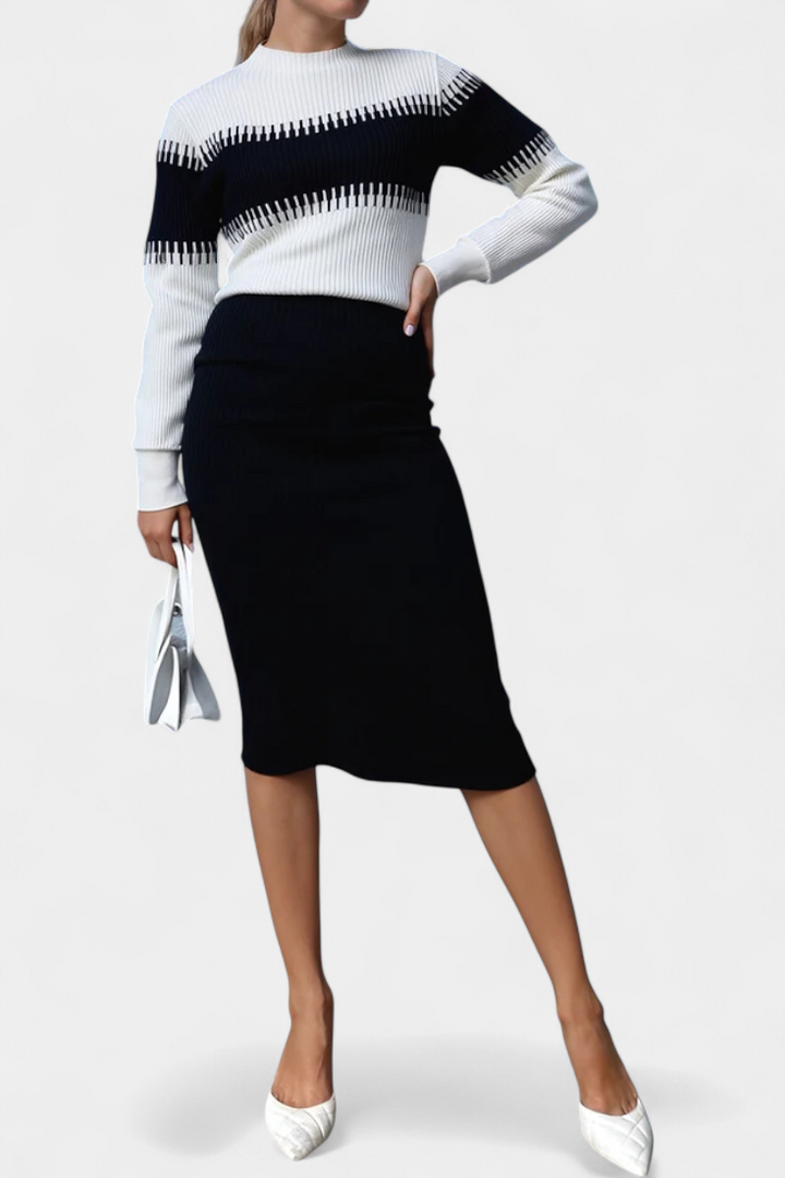 Giulietta Two-Tone Long Sleeve Midi Knit Dress Ensemble