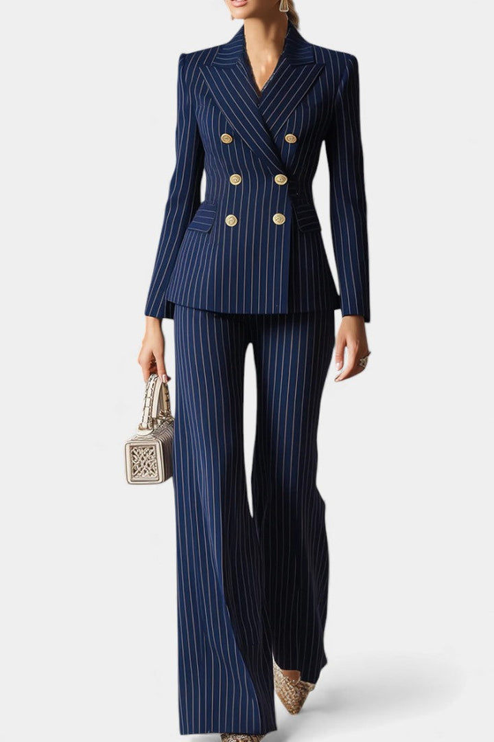 Chic Striped Double-Breasted Tailored Set - Vittoria