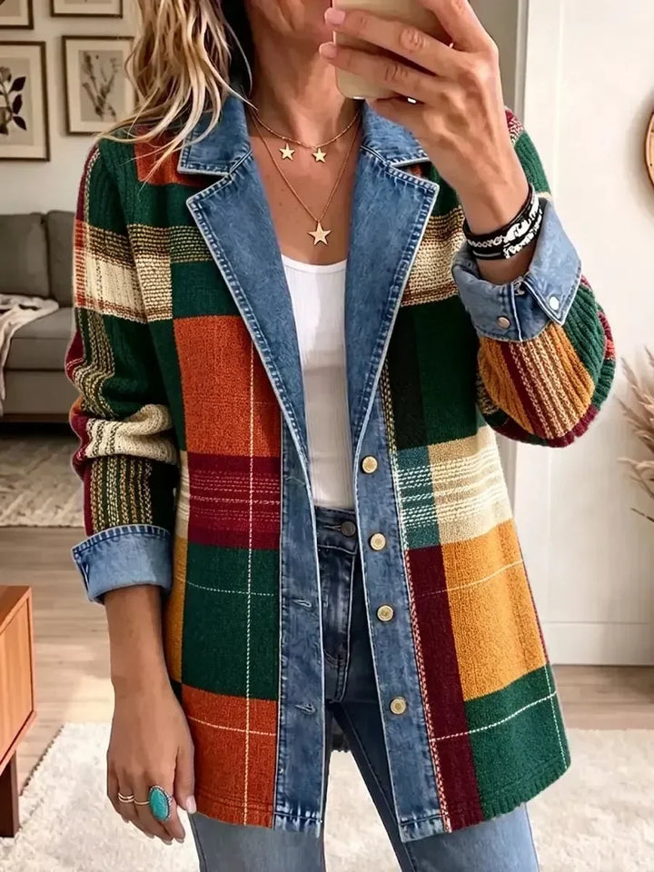 Ottavia | Retro Plaid Art-Print Denim Jacket