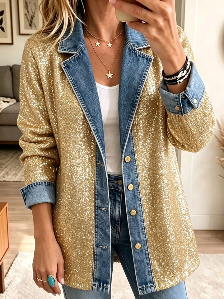 Viviana | Gold Glitter Patchwork Denim Jacket