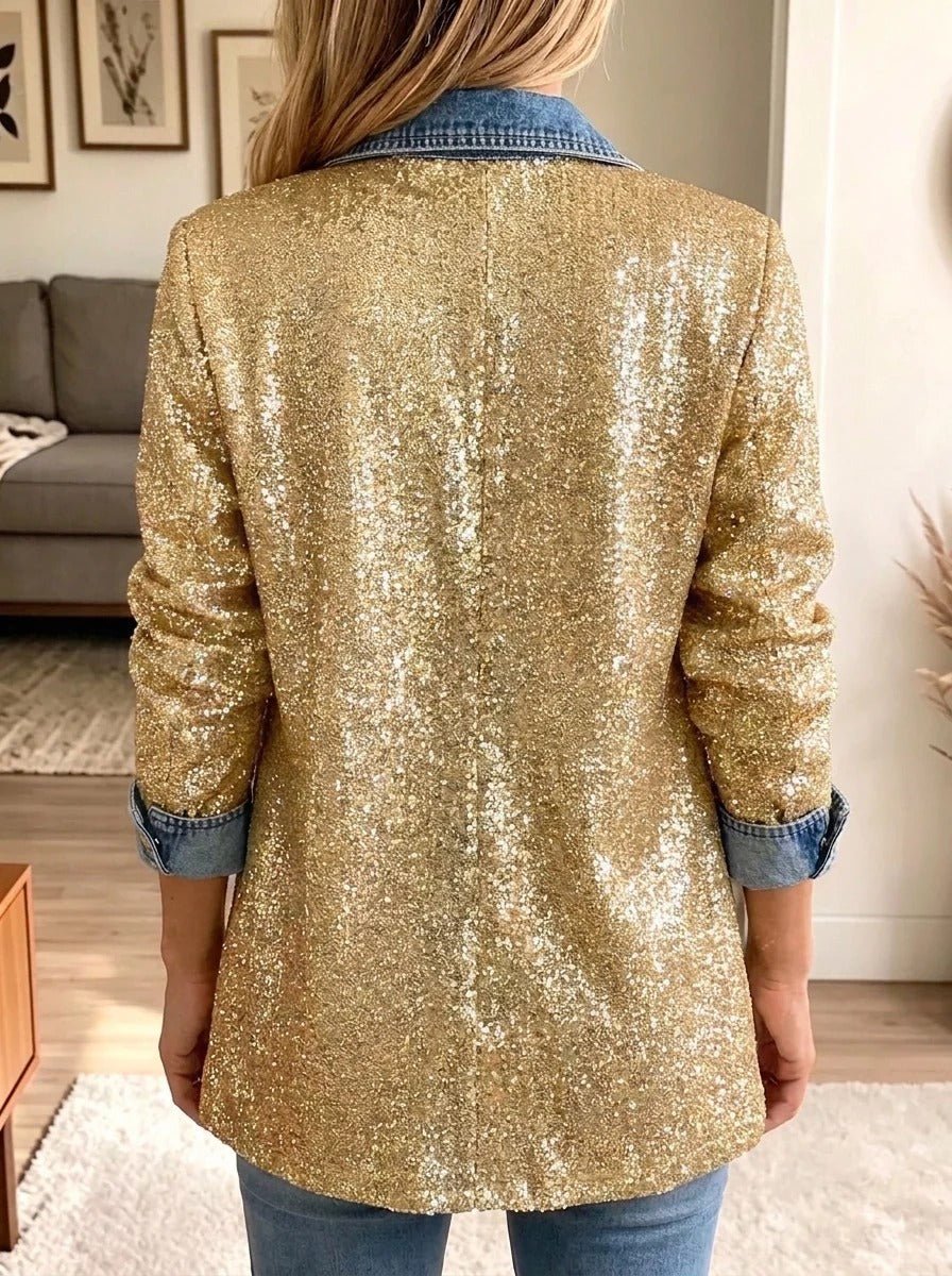 Viviana | Gold Glitter Patchwork Denim Jacket