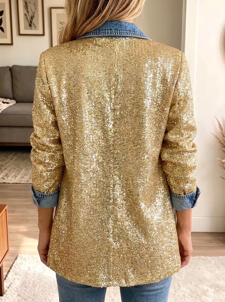 Viviana | Gold Glitter Patchwork Denim Jacket