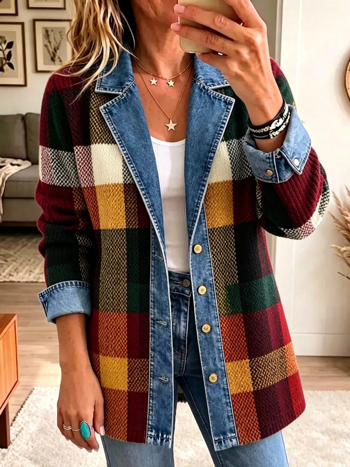 Alessia | Plaid Color-Block Denim Jacket