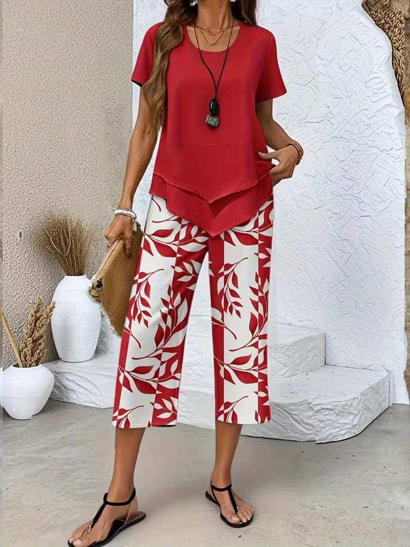 Antonina | Casual Leaf Print Two Piece Set