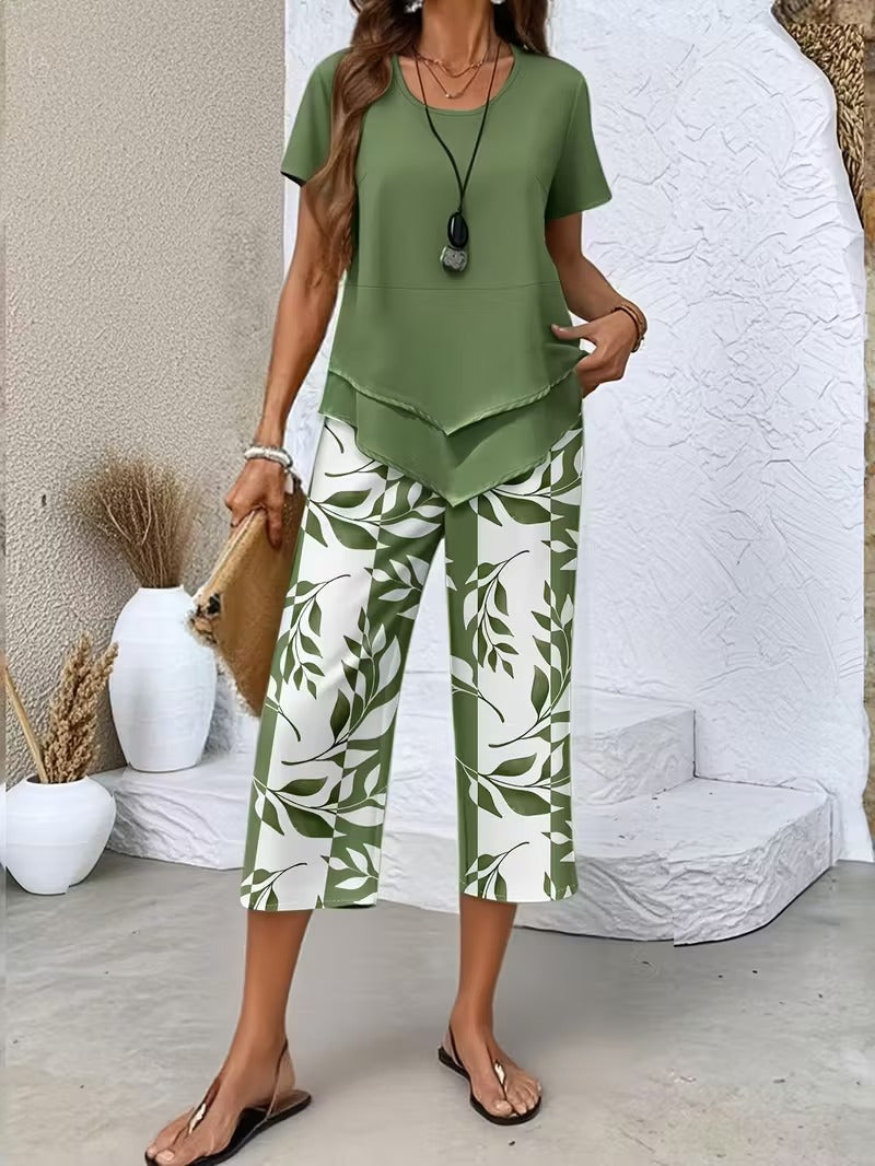 Antonina | Casual Leaf Print Two Piece Set