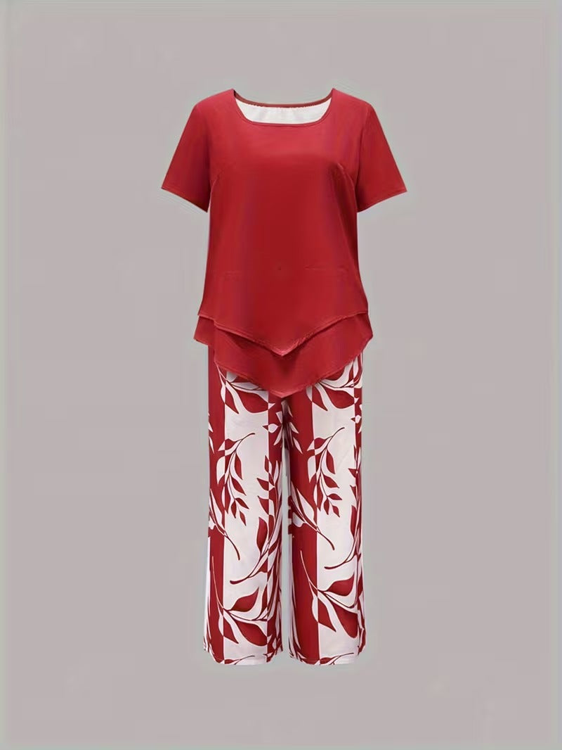 Antonina | Casual Leaf Print Two Piece Set