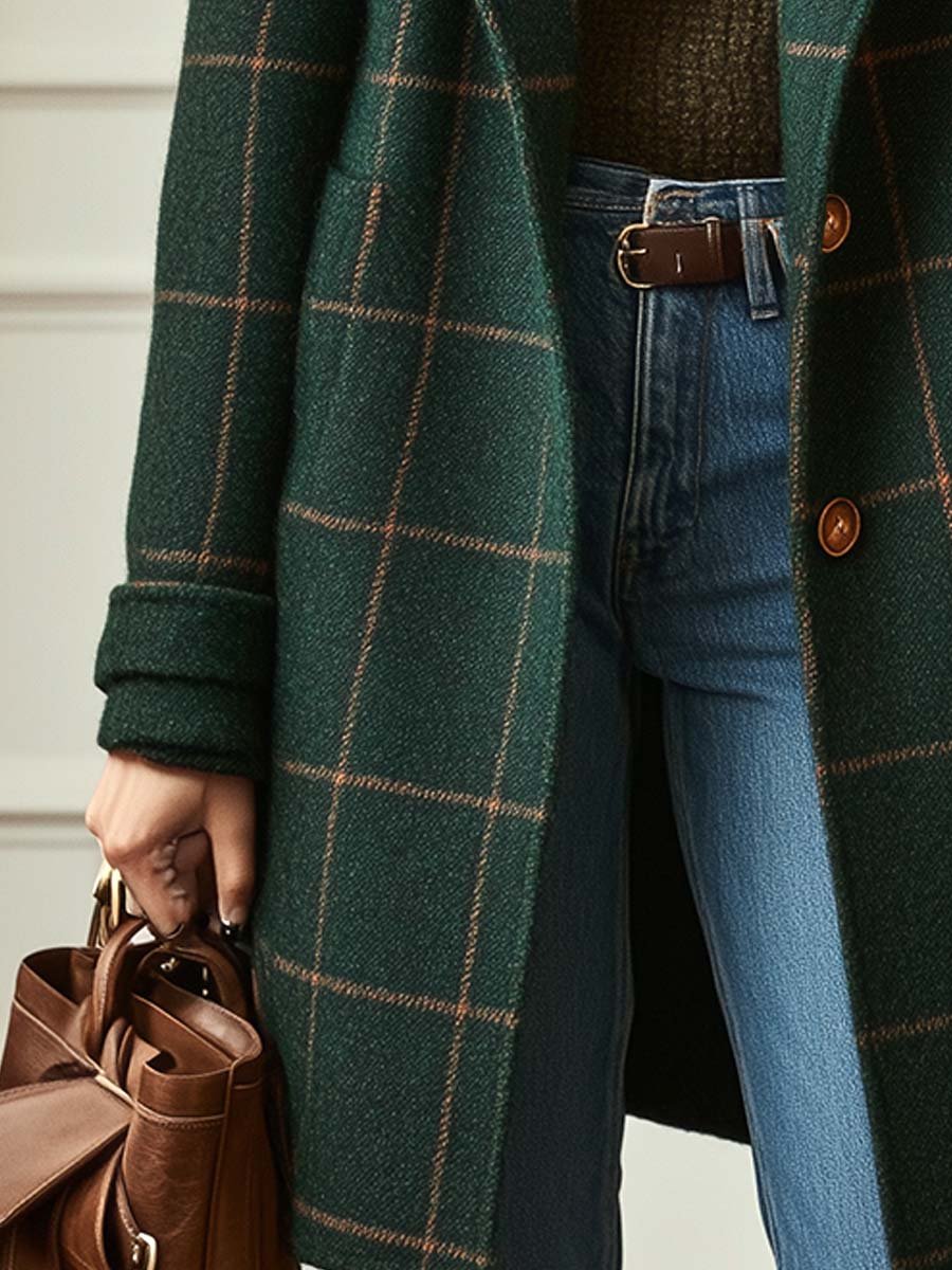 Elisa | Plaid Wool-Blend Lapel Coat