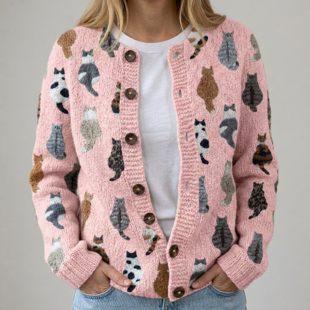 Stella | Cozy Cat-Pattern Cardigan