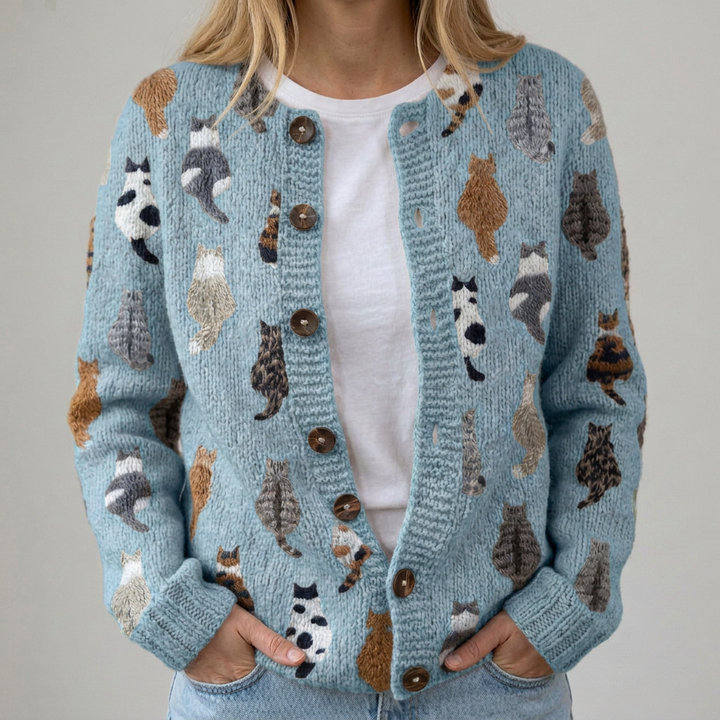 Stella | Cozy Cat-Pattern Cardigan
