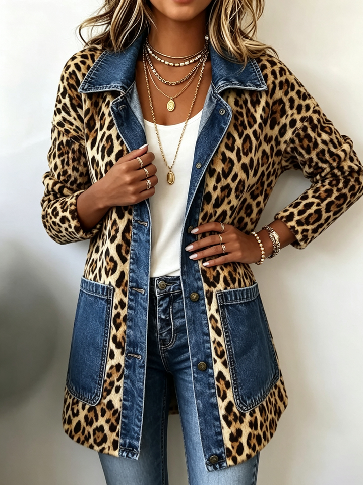 Bruna | Long Leopard and Denim Jacket