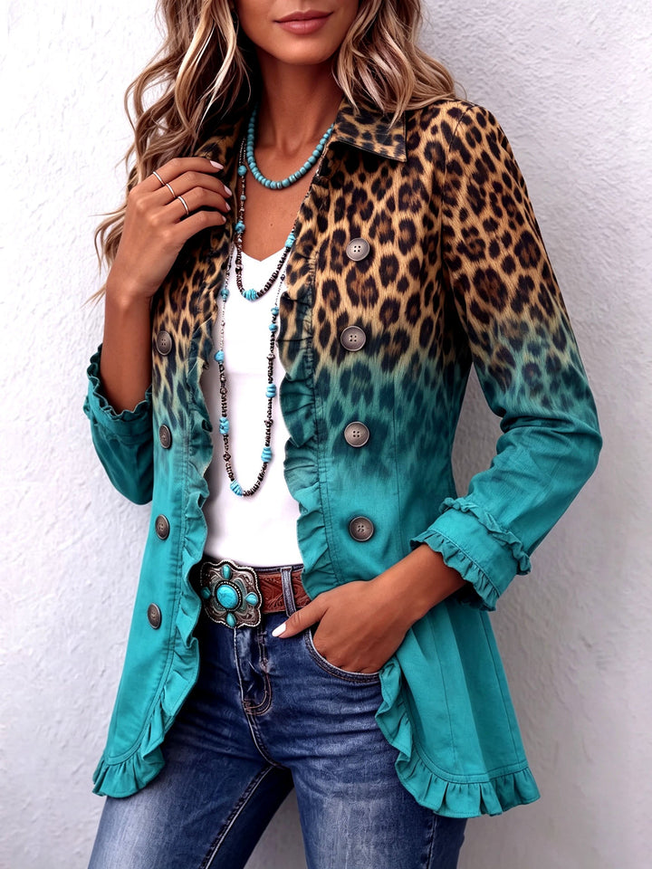 Alma | Leopard Ombre Ruffle Blazer Jacket