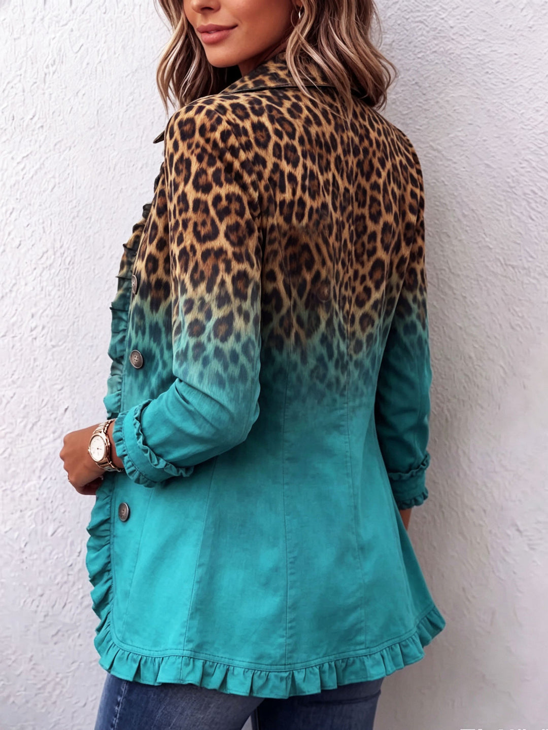 Alma | Leopard Ombre Ruffle Blazer Jacket