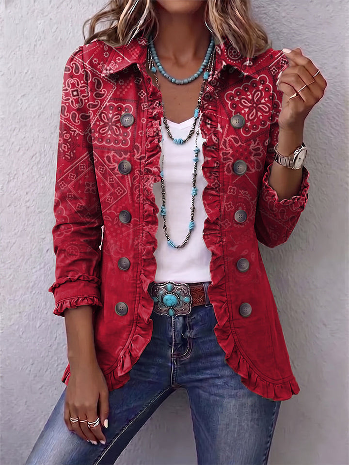 Clelia | Bohemian Paisley Ombre Print Ruffled Jacket