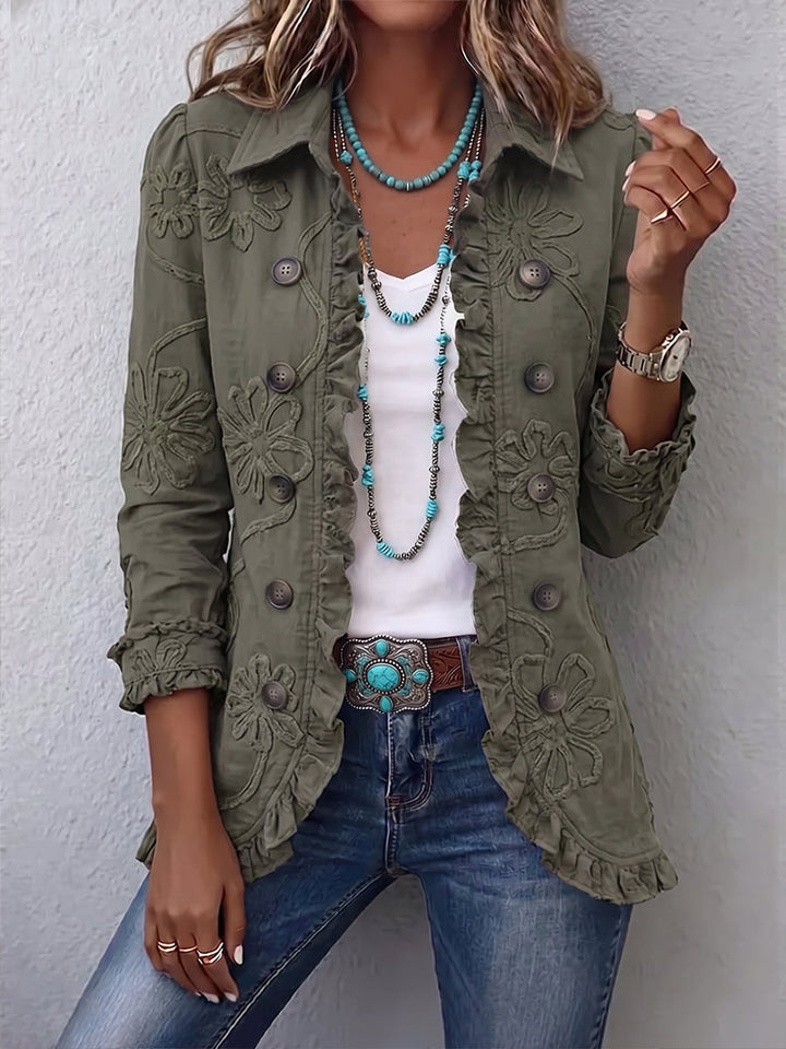Alice | Boho-Chic Floral Embroidered Utility Ruffled Trim Jacket